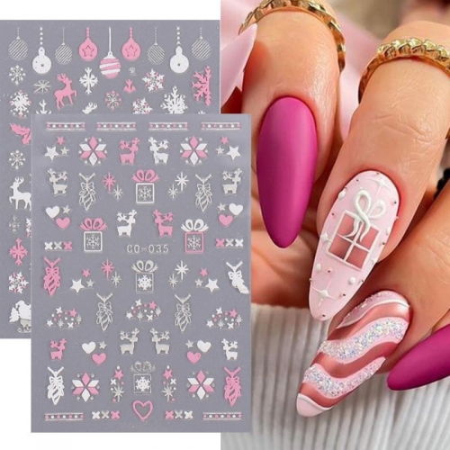 1PCS DIY Nail Stickers Manicure Art Decorations Pink Christmas Snowflake Elk Snowman 3D Decal Foil Nail Sticker With Adhesive