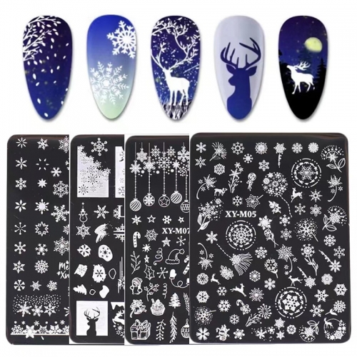 1 Pcs Christmas Nail Stamping Plates Christmas Nail Art Templates Snowflake Elk Snowman Nail Plate Nail Stencils Mold Nail Art Tools