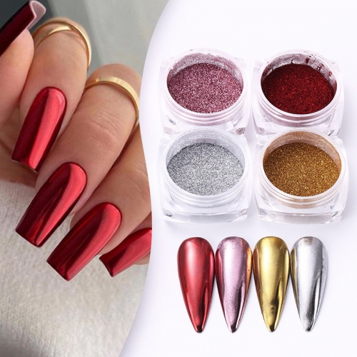 4jars/set Nail Art Mirror Powder Rose Red Gold Silver Purple Pink Metal Effect Nail Art Powder Chrome Mirror Powder Nail Powder