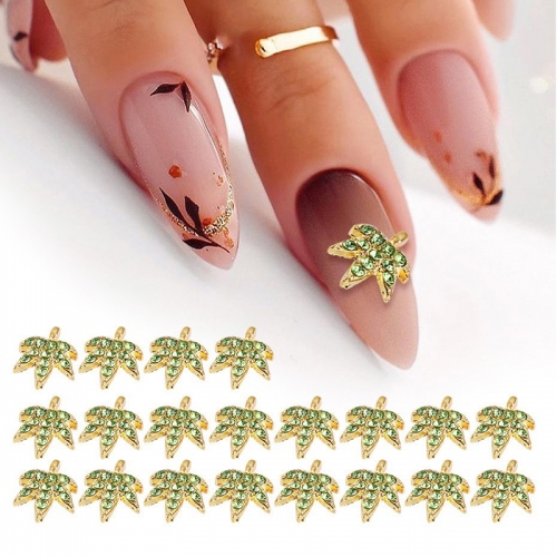 10pcs/set 3D Charm Maple Leaf Shape Nail Supplies Alloy Crystal Rhinestone AB Diamond Jewelry DIY Nail Art Decoration Nail Accessories
