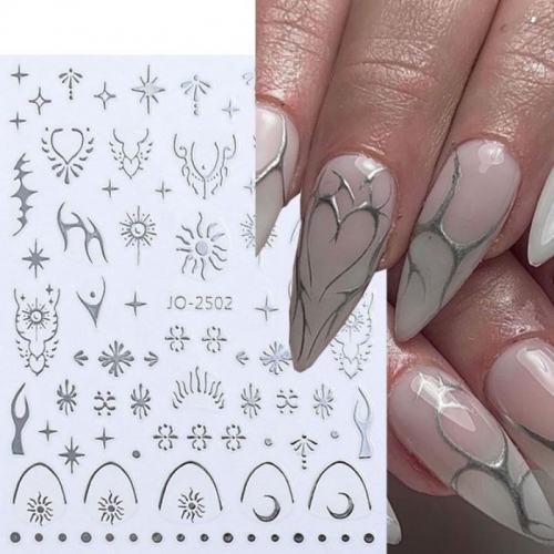 1PCS Nail Stickers Millennial Silver Heart Moon Star Butterfly Flowers Self Adhesive Decals Manicure Decorations Accessory