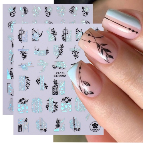 1Pcs Snake Nail Stickers 3D Flower Leaf Slider Black White Butterfly Smile Face Decals Manicure Nails Art Decoration