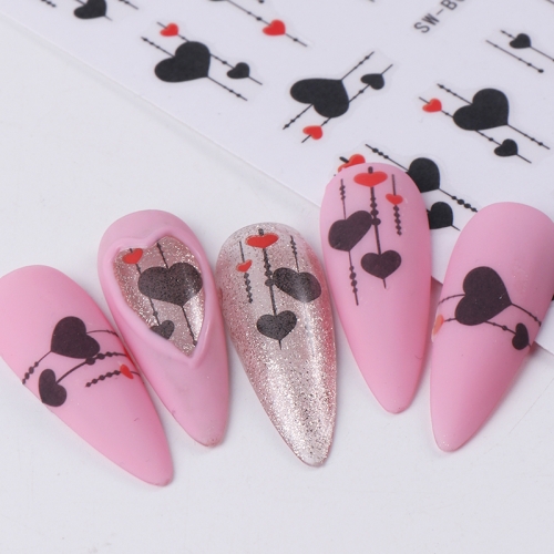 1Pcs Heart Love Nail Stickers Geometry Abstract Heart Lines Letters Sliders Valentine's Day Decals Manicure Accessories