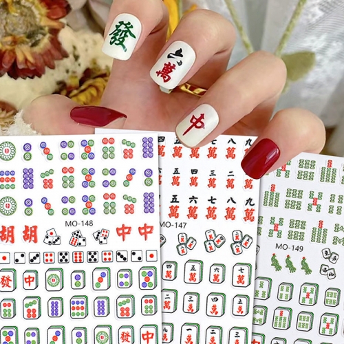 1 Pcs 2024 New Year Nail Sticker Chinese Style Mahjong Nail Sticker Get Rich Manicure Decorative Nail Sticker