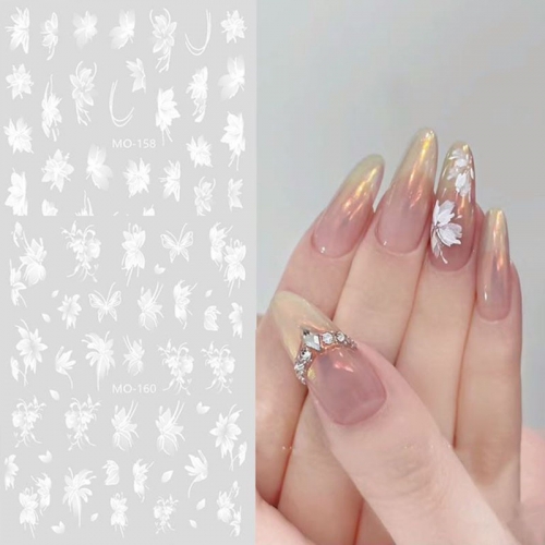 1pcs 3D Snowflake Embossed Nail Sticker Camellia Flower Instagram Hot White Cherry Flower Nail Glitter Slider Winter Nail Accessories
