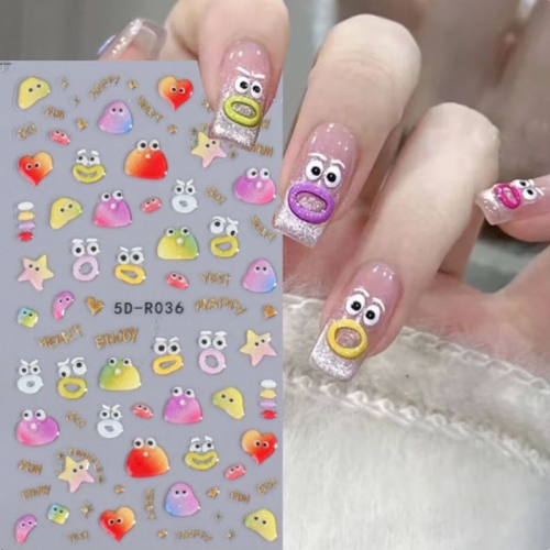 1Pcs New Year Nail  5D Relief Fireworks Jelly Cartoon Candy Kawaii Mouth-Mouth  Back Adhesive Nail Enhancement Sticker