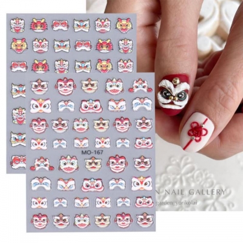 1pcs High Quality Cute Good Luck Lion Head Nail Sticker Chinese New Year Style Nail Art Design Decorative Decal