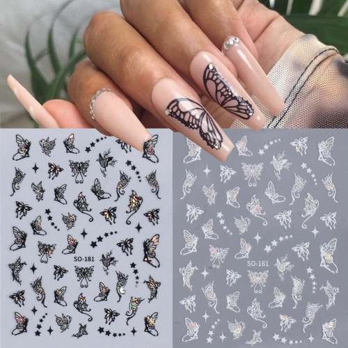 1pcs Butterfly Sticker for Nails Holographic Butterflies Star Adhesive Slider Wraps Spring Gel Polish Decals