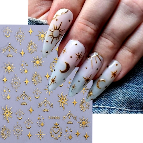 1pcs Nail Stickers for Nails Gold Sliver Laser Sun Star Moon Adhesive Sliders DIY Nail Art Accessories Decorations