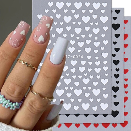 1 Pcs Black Heart Nails Stickers Red White Valentine Manicure Nail Art Decoration Decals Nail Sticker
