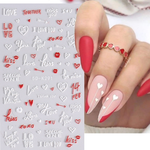 1 Pcs 5D Love Nail Stickers Cute Cartoon Balloon Heart Valentine Manicure Decoration Nail Sticker