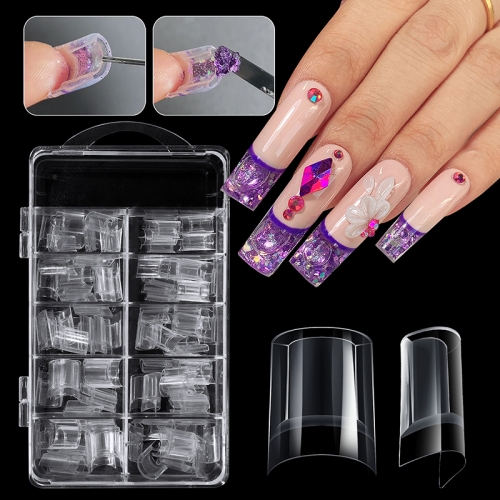 1box Transparent Medium Water Injection Clear Glaze False Nail Tips New Fashion Clear Square Extension Press On Acrylic Nails