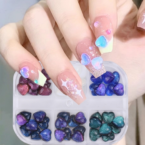 1 Box Nail Decor Colorful Resin Love Heart Nail Art Parts 3D Decoration Nail Accessories