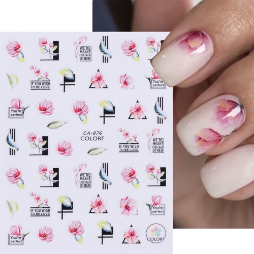 1 Pcs Camellia Nails Stickers  Cherry Blossom Peach Flower Lotus Floral Leaf Manicure Decals Ornament Nail Sticker