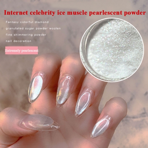 1 Jars Fairy Glossy Ice White Fine Pearl Powder Strong Pearly Luster Nail Art Dust Decorations Nail Powder