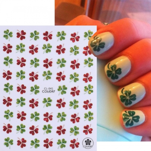 1Pcs Nail Art Stickers 3D Shamrock Nail Polish Decals Green Four Leaf Clover Irish Nail Stickers