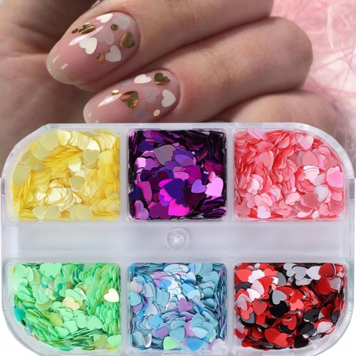 1box Nail Sequins Luxury Foils Holographic Confetti Glitter Nail Sticker Colorful Glitter Heart Flash Foils Laser Flakes