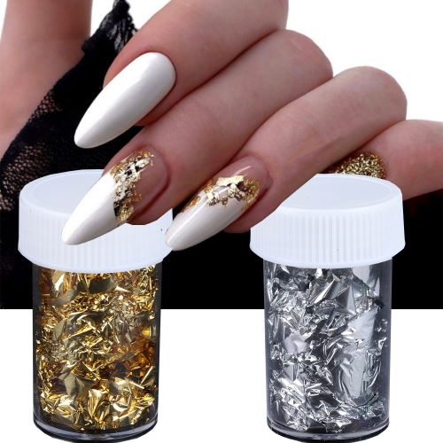 1 Bottle Gold Silver Foil Fragment Gold Leaf Nail Decorations Gold Flakes Nail Accessories