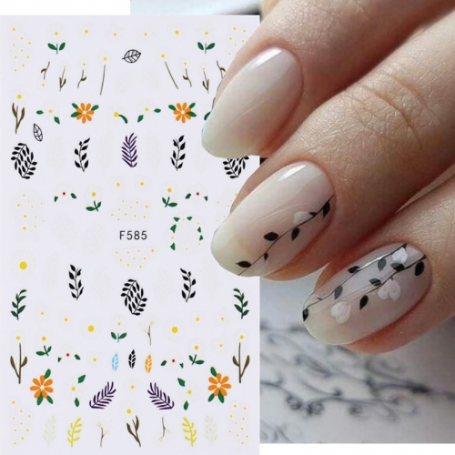 1Pcs  Nail Art Decals Summer Daisy Florals Sunflowers Palm Leaves Adhesive Sliders Nail Stickers Decoration For Nail Tips Beauty