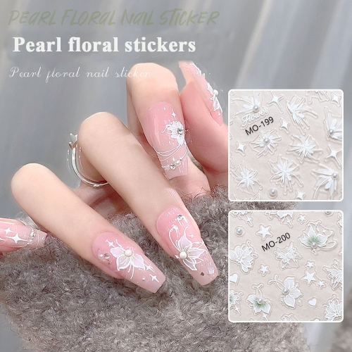 1 Pcs Pearl Nail Art Decorations Stickers Translucent Flowers Delicate Manicure Decals Nail Sticker