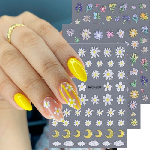 1pcs Nail Stickers Daisy Flowers Nail Art Decals Summer Floral Leaf Adhesive UV Gel Slider Decorations Manicure