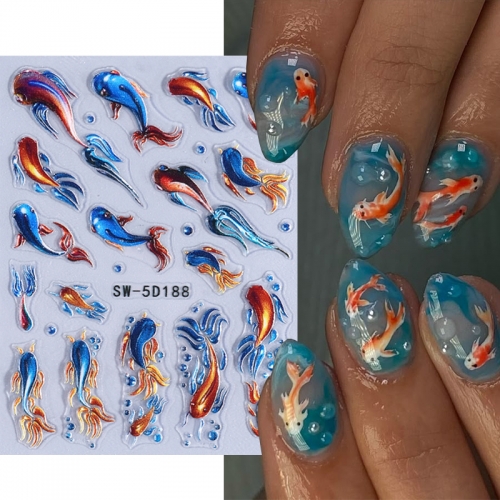 1Pcs Aurora Color Fish Tail Nail Stickers Mermaid Design Nail Decals 5D Sticker Geometric Nail Sliders Manicure Decoration Nail Sticker