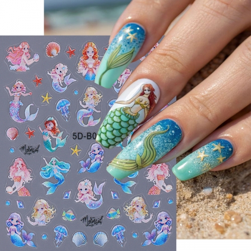 1Pcs 5D Lovely Blue Ocean Dolphins Mermaid Nail Art Stickers Cute Sticker DlY Snow White Manicure Supplies Press On Nails Nail Sticker