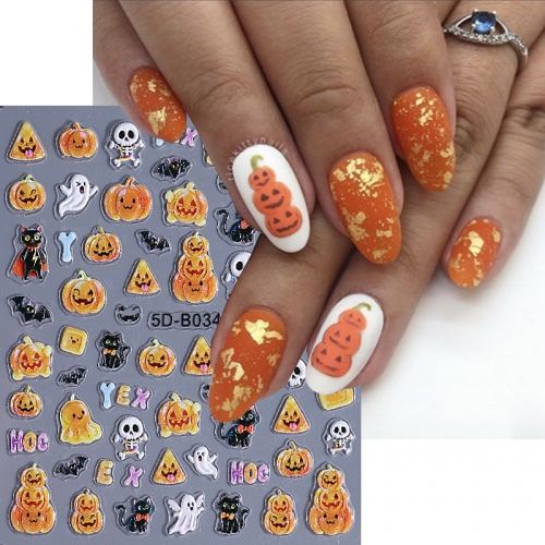 1Pcs 5D Halloween Nail Stickers Design Spooky Ghost Pumpkin Sliders for Nails Glitter Heart Spider Web Waterproof Manicure Decals Nail Sticker