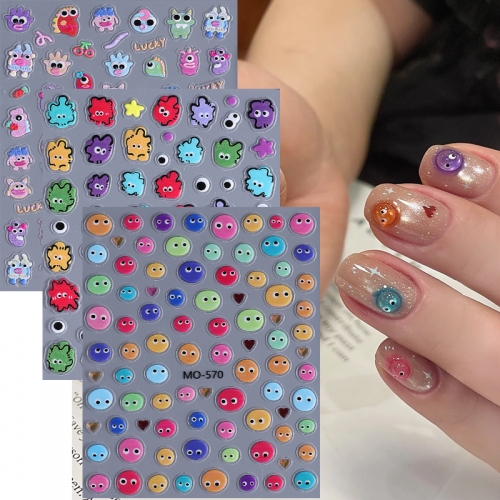 1Pcs Cute Little Slime Nail Stickers Art Lovely Cartoon Slider For Nails Self-Adhesive Decals Manicure Decoration Nail Sticker