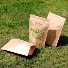 可堆肥降解的零食自立袋，磨砂和透明窗口可供选择
