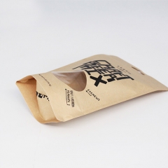 Customized Shaped Window Kraft Paper Pouch In Water Based Ink Flexo Printing