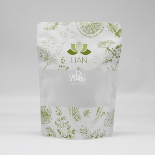 Branded Recyclable Stand Up Pouch with Clear Window for Herbal Tea Packaging