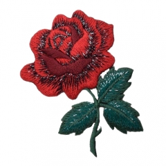 Computerized embroidery metallic thread iron on rose patch