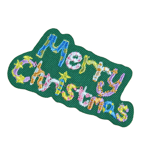 stick on green background color star merry Christmas embroidery patch