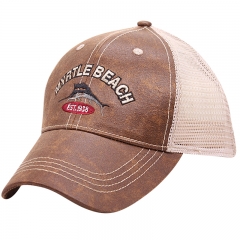 Faux Leather Mesh Back Souvenirs Hats