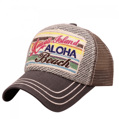 Linen Fabric Mesh Back Trucker Souvenir Caps