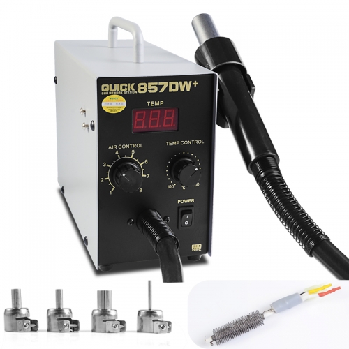 QUICK 857DW+ Soldering Station Hot Air Gun Station with Heater Helical Wind Air Gun SMD Hot Rework Station