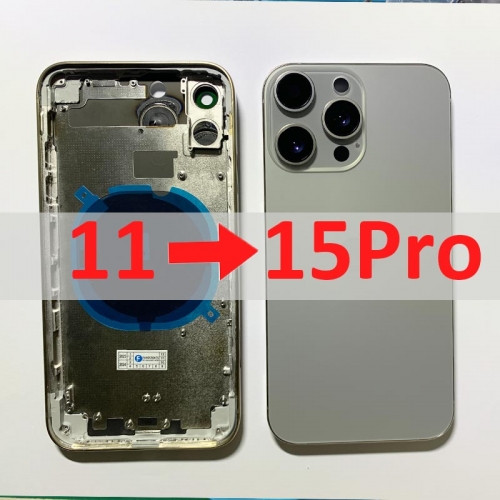 1:1 Large Camera for iPhone 11 to 15 Pro, iPhone 11 Convert to 15 Pro Back Battery Cover, DIY 11 Like 15 Pro Housing