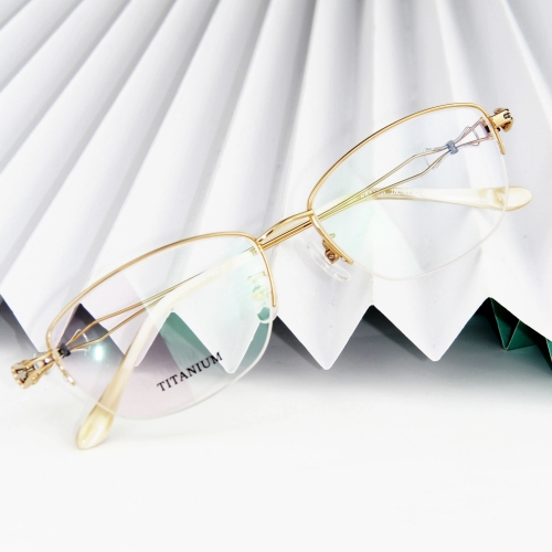 8873 - Hollow bow half frame elegant titanium wire optical frame for lady