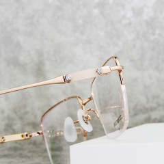 9829 - 和田玉黑玛瑙天然珠宝玉石半框钛眼镜框 - 男款