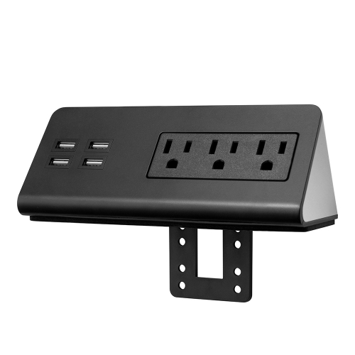 PLUGIN model SH001 offices, hotels appliances, desktop power strip extension leads with 3 socket outlets and 4 USB fast charging ports, desktop instal
