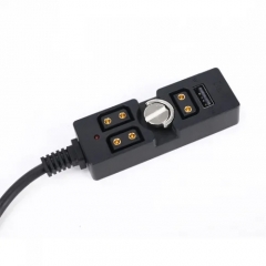 ZZ20 0.5-2m Coiled Male D-TAP to 3 Port Female D-Tap with USB-A 2.0 Splitter with 1/4"-20 Screw