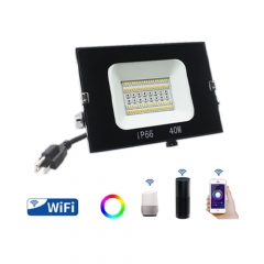 ETL listed WIFI full functional RGB+CCT floodlights 40W 60W 80W 100W 150W, works with google assitant and amazon alexa.