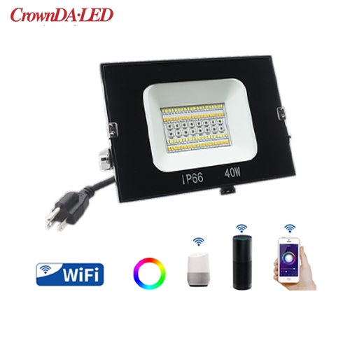 ETL listed WIFI full functional RGB+CCT floodlights 40W 60W 80W 100W 150W, works with google assitant and amazon alexa.