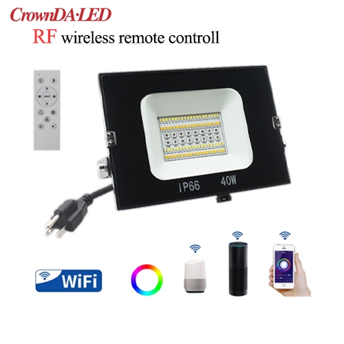 Télécommande sans fil WIFI & RF approuvée ETL Projecteurs RGB+CCT LED 40W 60W 80W 100W Garantie 5 ans