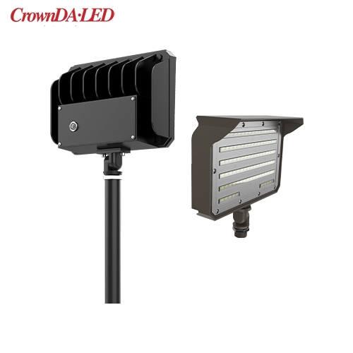 Holofote LED listado DLC ETL com montagem articulada, 30W-150W, 130-150lm/W, garantia de 5 anos