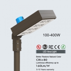 100W-400W LED shoebox lights with slip fitter mount, UL DLC listed, 5-10 Years Warranty, 100-480VAC, 140-200lm/W