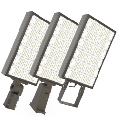 48,000 lumen 300W LED parking lot area light with multiple mounting brackets, UL DLC listed, 5-10 Years Warranty, 100-480VAC, 140-200lm/W