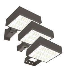 24,000 lumen 150W shoebox LED pole light with multiple mounting brackets, UL DLC listed, 5-10 Years Warranty, 100-480VAC, 140-200lm/W