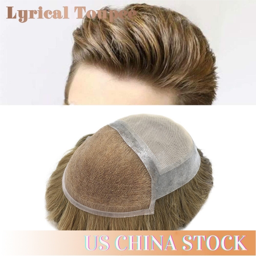 LEF:Lyrical Mens Toupee Lace Front Skin Hair System Top Skin PU Injected Human Hair Men's Toupees With Breathable Holes Imitation Lace Hairpieces For